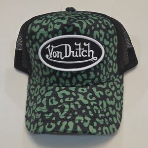 VON DUTCH|Lime Cheetah Trucker Hat|Adjustable SnapBack OSFM|Suede Brim